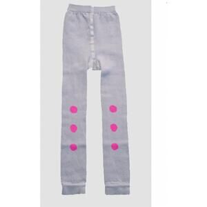 NEW WOVENPLAY kids' dot framboise tights in gray with fuschia dots